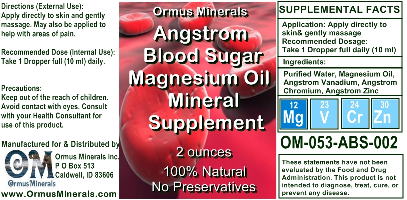 Ormus Minerals Angstrom Blood Sugar Support Mineal Supplement