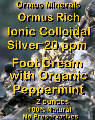 Ormus Minerals Ionic Colloidal Silver 20 ppm Foot Cream with Organic Peppermint Essential Ormus Minerals Ionic Colloidal Silver 20 ppm Foot Cream with Organic Peppermint Essential