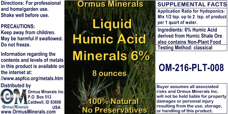 Ormus Minerals Liquid Humic Acid Minerals 6% for Plants